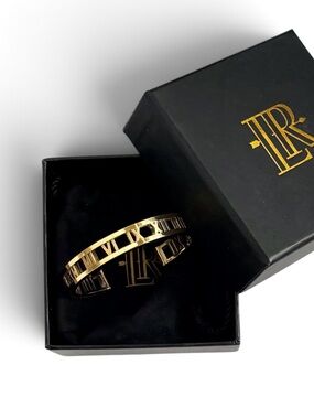 Lisa Robertson 18K Gold over Bronze 3D Cut Out Roman Numeral Cuff Bracelet